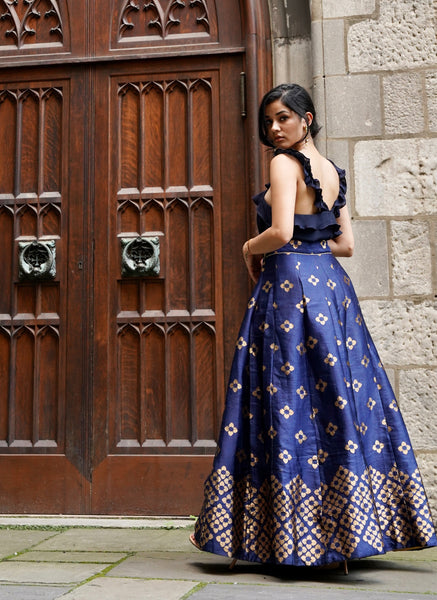 Veena- Brocade paneled Lengha skirt