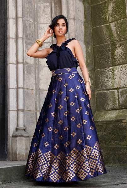 Veena- Brocade paneled Lengha skirt