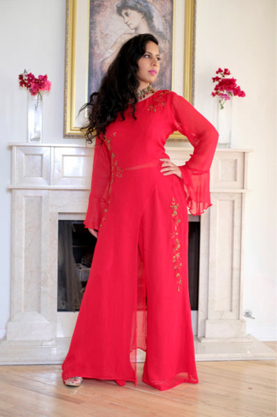 Kirti- Asymmetrical embroidered Pant set suit