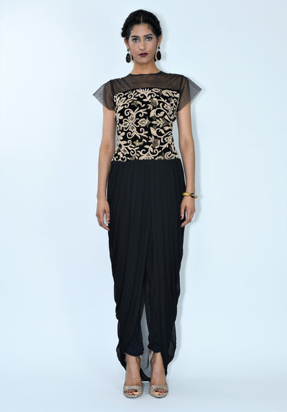 Ekta- Modern Sheer Neck Draped Lungi Style tunic