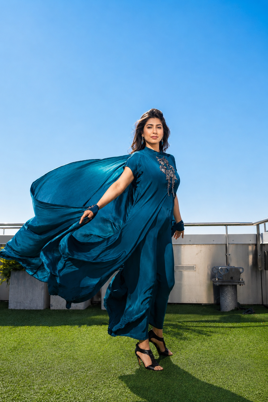 Kavita -  Buttery soft silky crepe short sleeve gown.