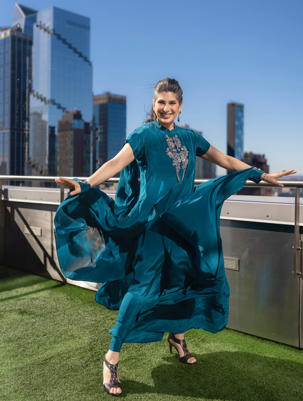 Kavita -  Buttery soft silky crepe short sleeve gown.