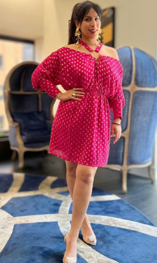 Dolly- Georgette Zari Brocade blouson dress