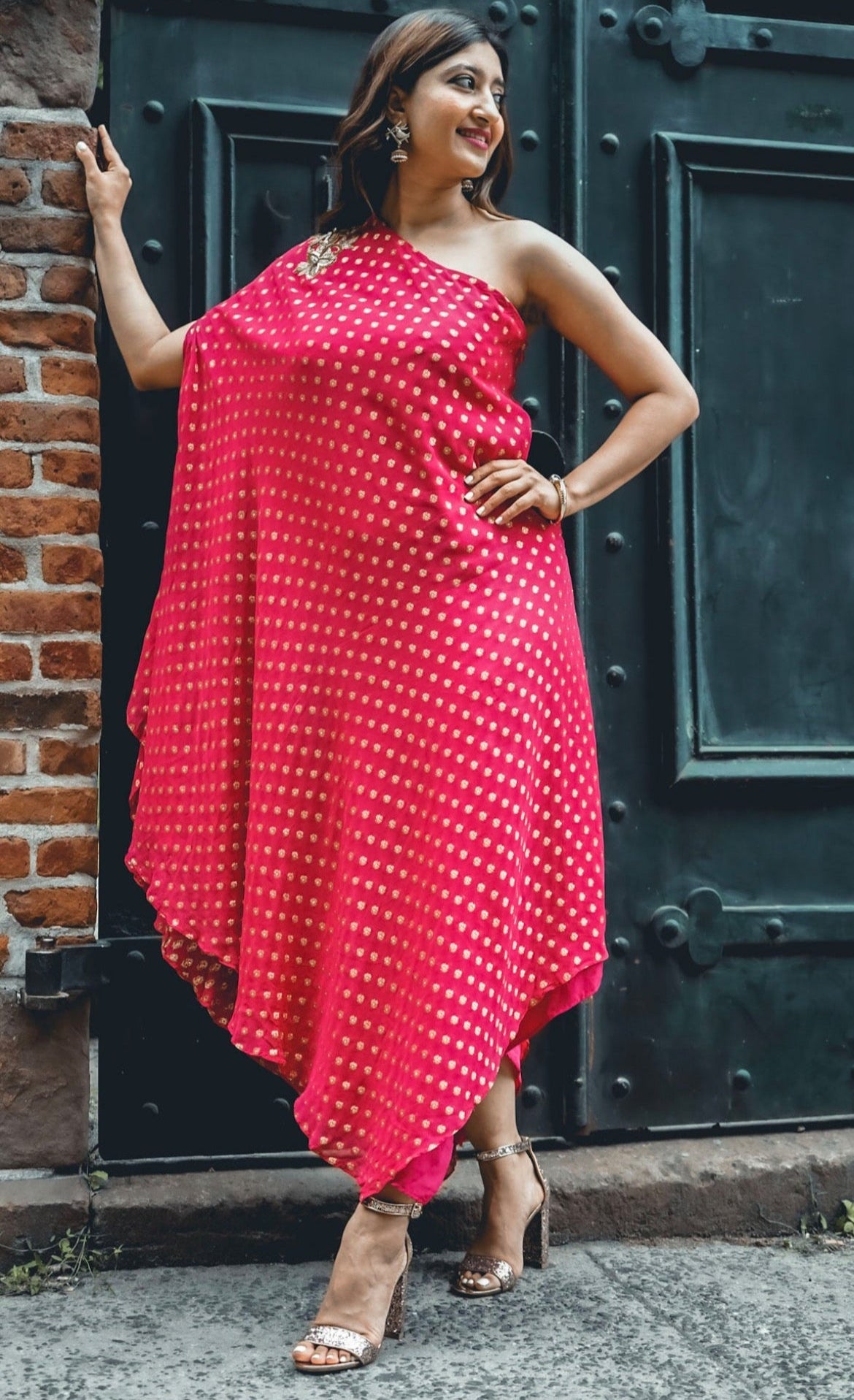 Ayesha - One shoulder georgette brocade dress.