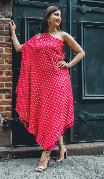 Ayesha - One shoulder georgette brocade dress.