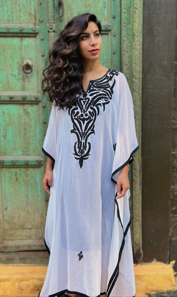 Gina - Georgette embroidered neck long tunic