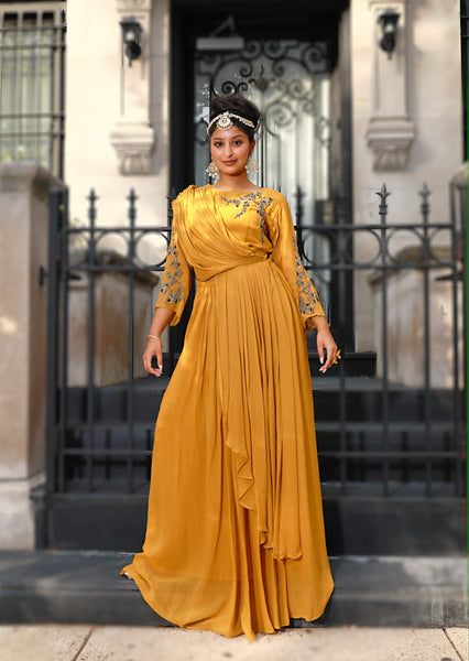 Sneh - Georgette 2-piece draped skirt Lengha set