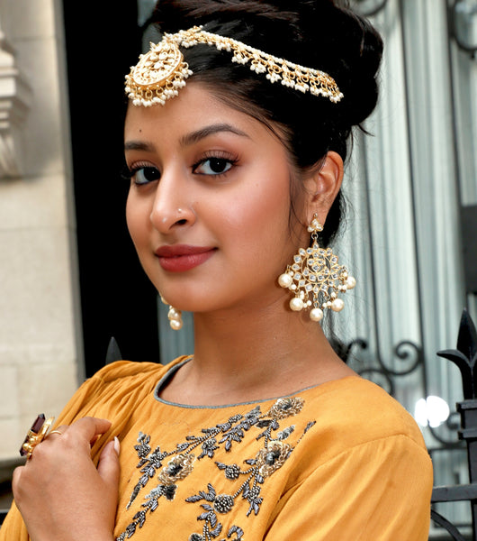 Gold jhumka chandelier earrings with Pearl accents