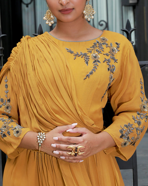 Gold jhumka chandelier earrings with Pearl accents