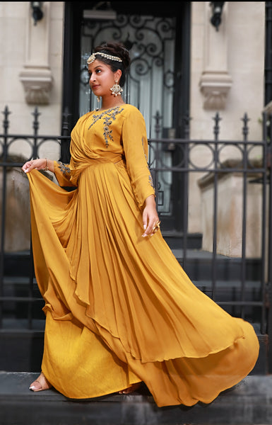 Sneh - Georgette 2-piece draped skirt Lengha set