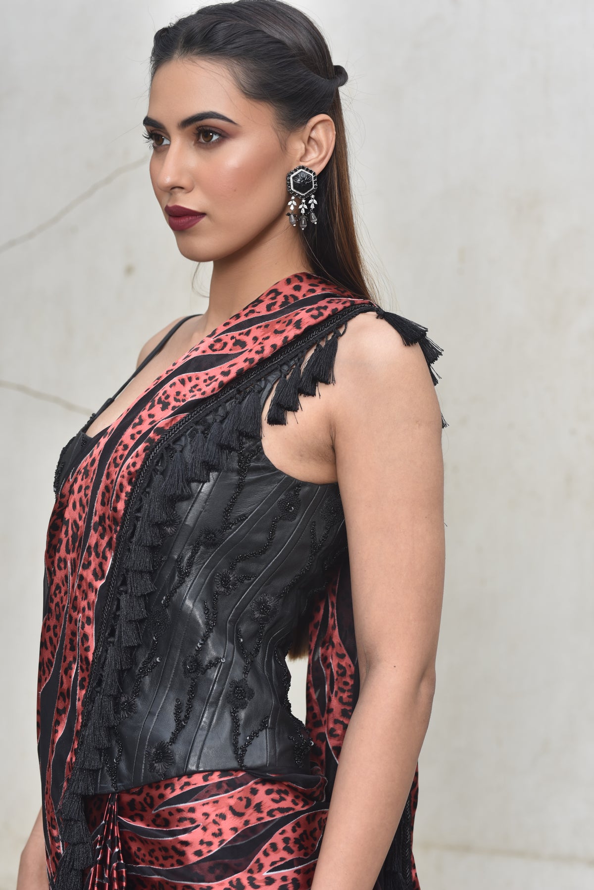 Onyx Black floral design earrings