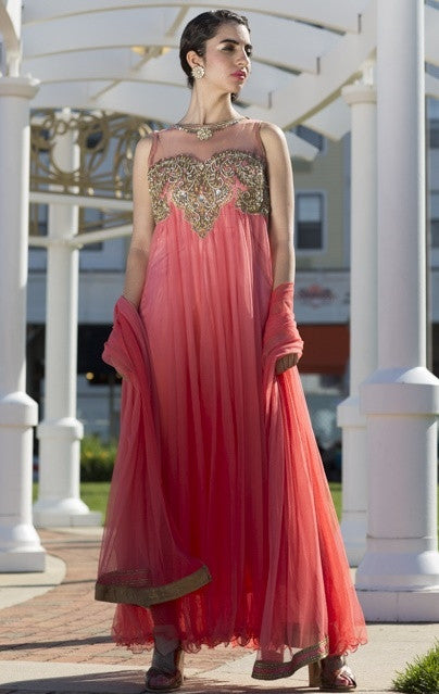 Megha - Peach Tulle long Anarkali suit