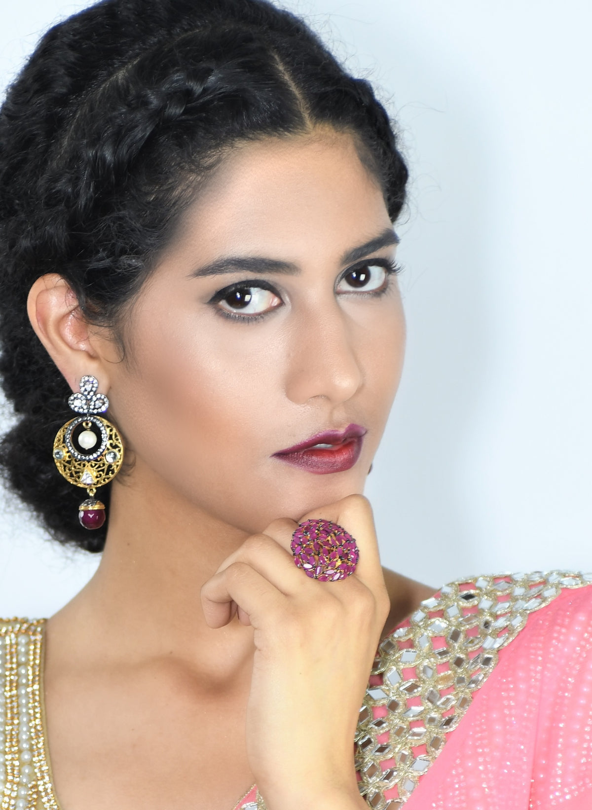 Ruby Intricate leaf motif Ring