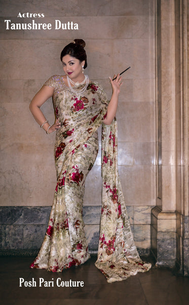 Tanu- French Silk burnout floral print Sari