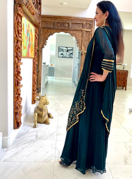 Meena- Draped Georgette embroidered Sari dress