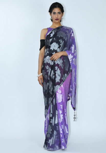 Lila - Lilac ombré foil print Sari