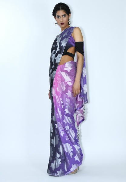 Lila - Lilac ombré foil print Sari