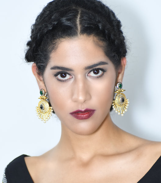 Modern Art Deco Gold/ Emerald Earrings