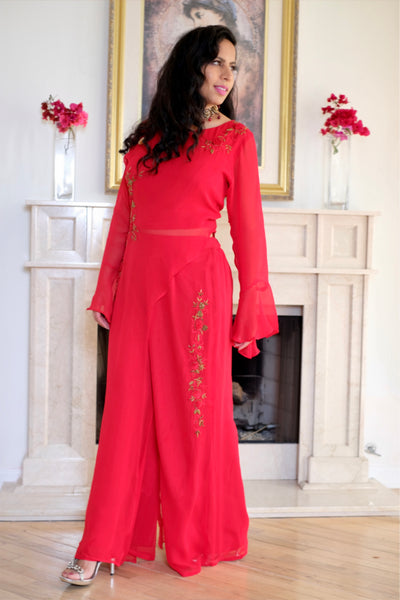 Kirti- Asymmetrical embroidered Pant set suit