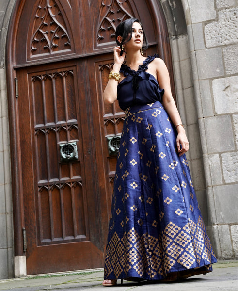 Veena- Brocade paneled Lengha skirt