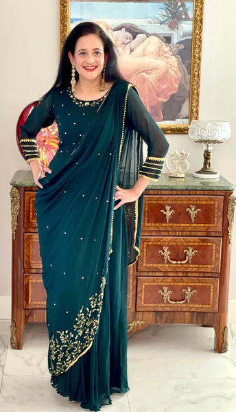 Meena- Draped Georgette embroidered Sari dress