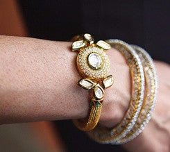Kundan | Diamond | Gold leaf snap bracelet