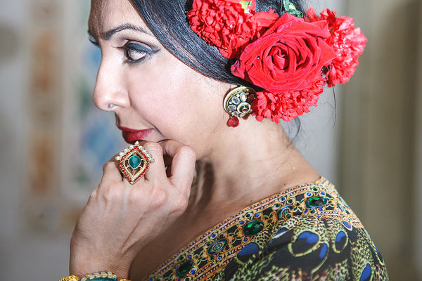 Emerarld | Ruby Motif Dome Earrings