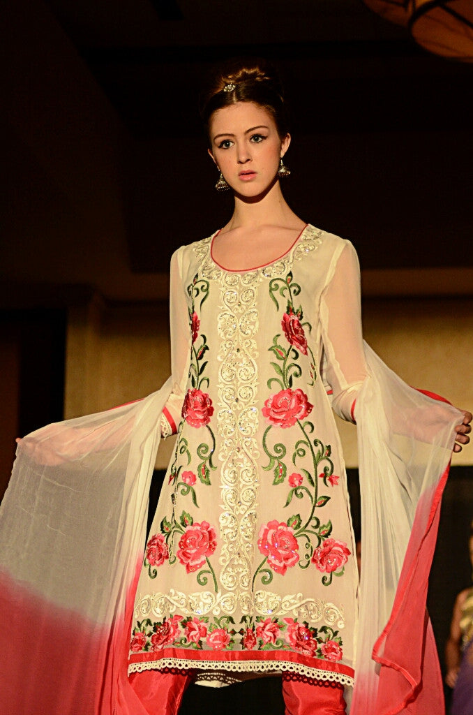 Heena - Resham work floral embroidery georgette suit
