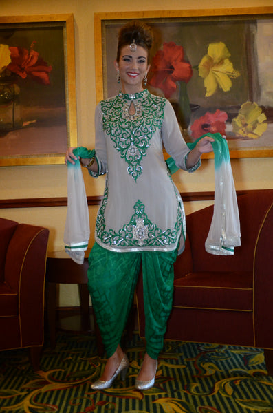 Soni- Grey/ Emerald green Patiala Suit
