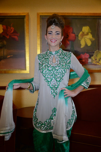 Soni- Grey/ Emerald green Patiala Suit