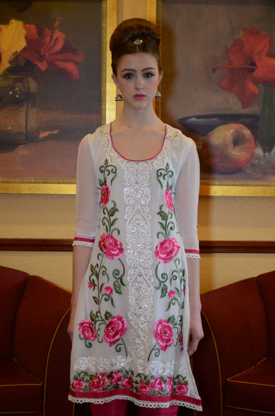 Heena - Resham work floral embroidery georgette suit