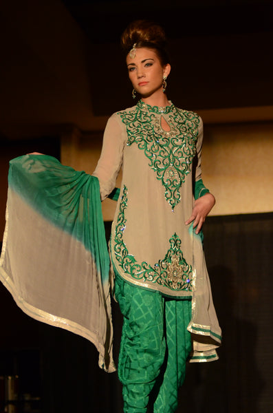 Soni- Grey/ Emerald green Patiala Suit