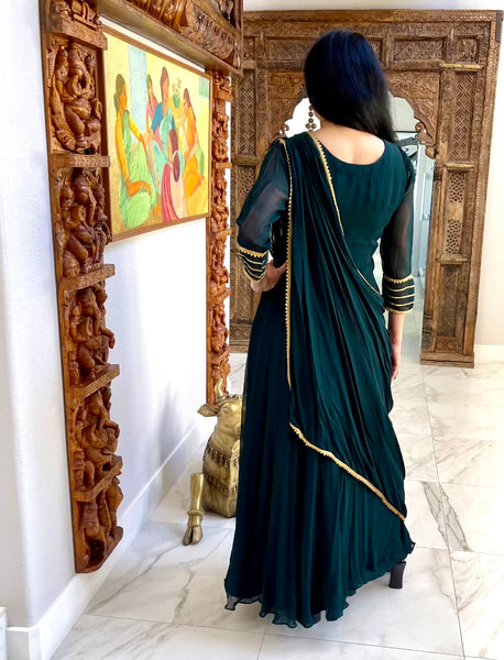 Meena- Draped Georgette embroidered Sari dress