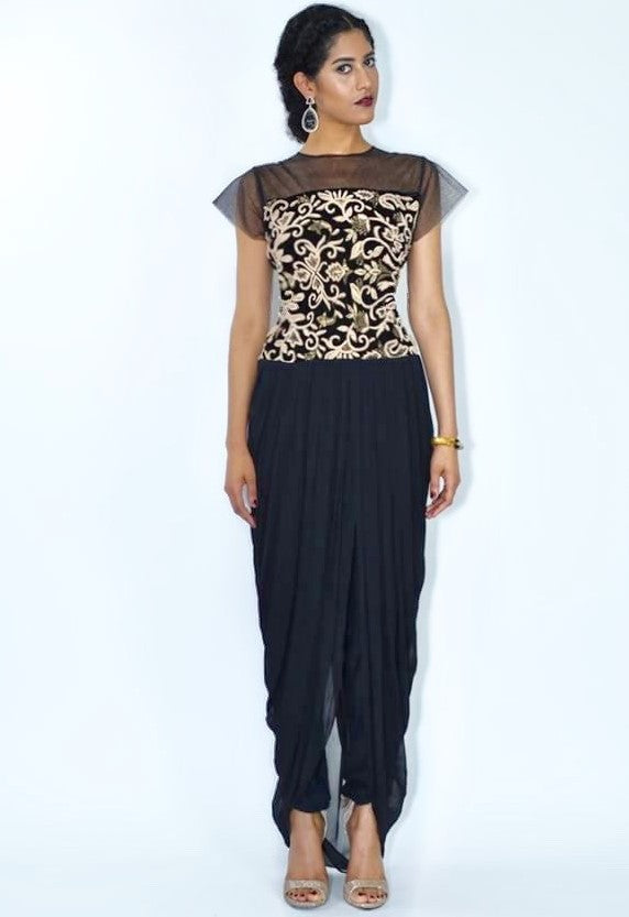Ekta- Modern Sheer Neck Draped Lungi Style tunic