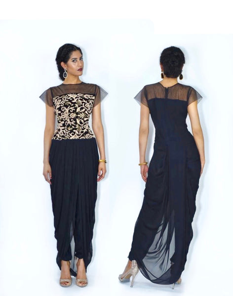 Ekta- Modern Sheer Neck Draped Lungi Style tunic