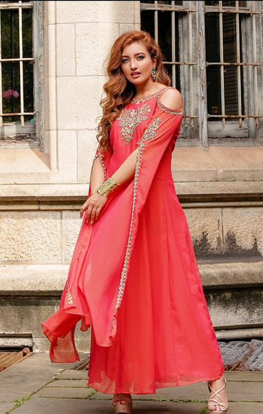 Rina - Anarkali dress with cape sleeves