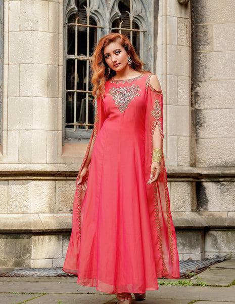 Rina - Anarkali dress with cape sleeves