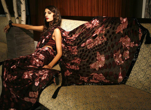 Anita - French Silk Floral Print Burnout Sari- SOLD OUT