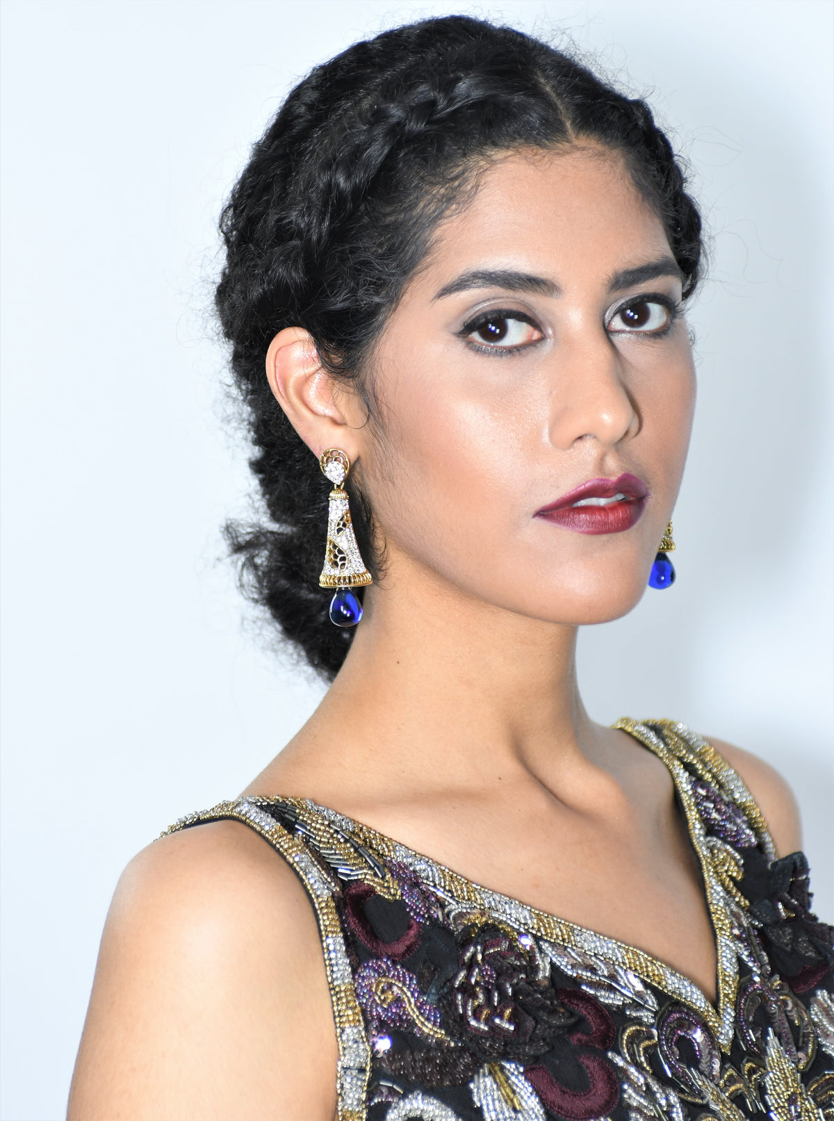 Opulent sapphire stone long earrings- SOLD OUT